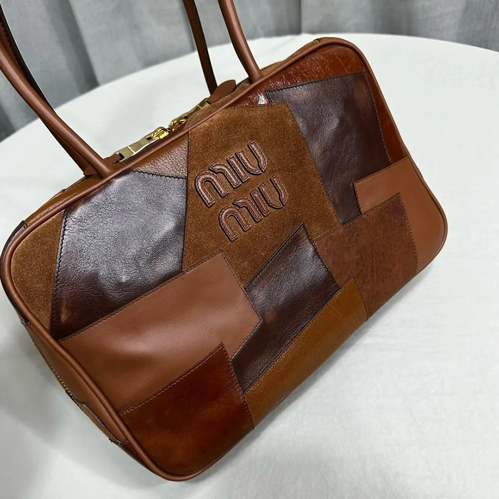 Miu Miu Women Leather Patchwork Beau Bag-Brown - image 5