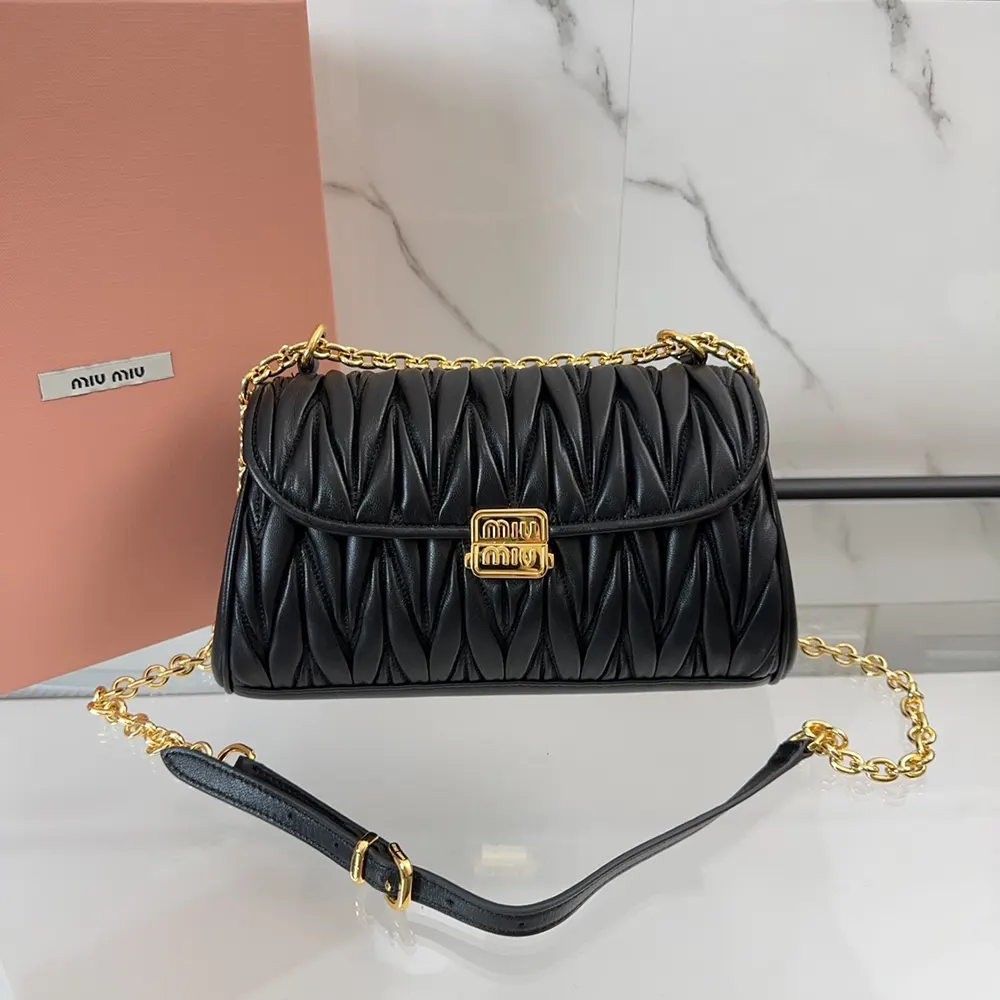 Silver-tone hardware detail on Miu Miu Matelassé Nappa Leather Shoulder Bag