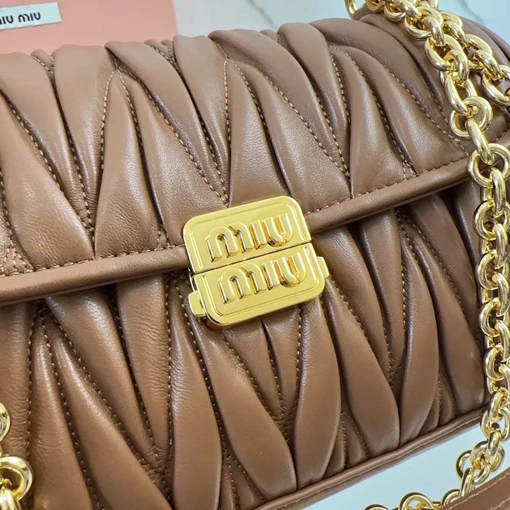 Miu Miu Women Matelassé Nappa Leather Shoulder Bag-Brown - image 8