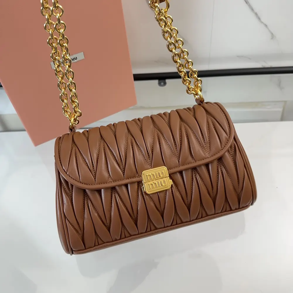 Miu Miu Women Matelassé Nappa Leather Shoulder Bag-Brown - image 5