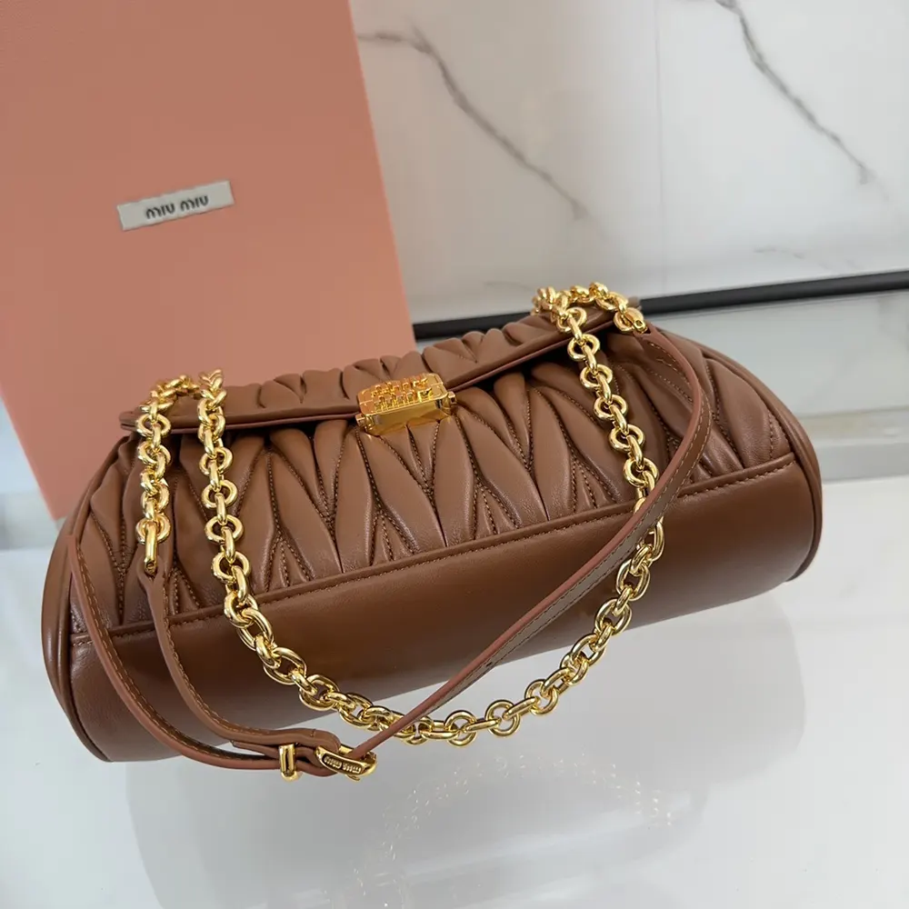 Miu Miu Women Matelassé Nappa Leather Shoulder Bag-Brown - image 7