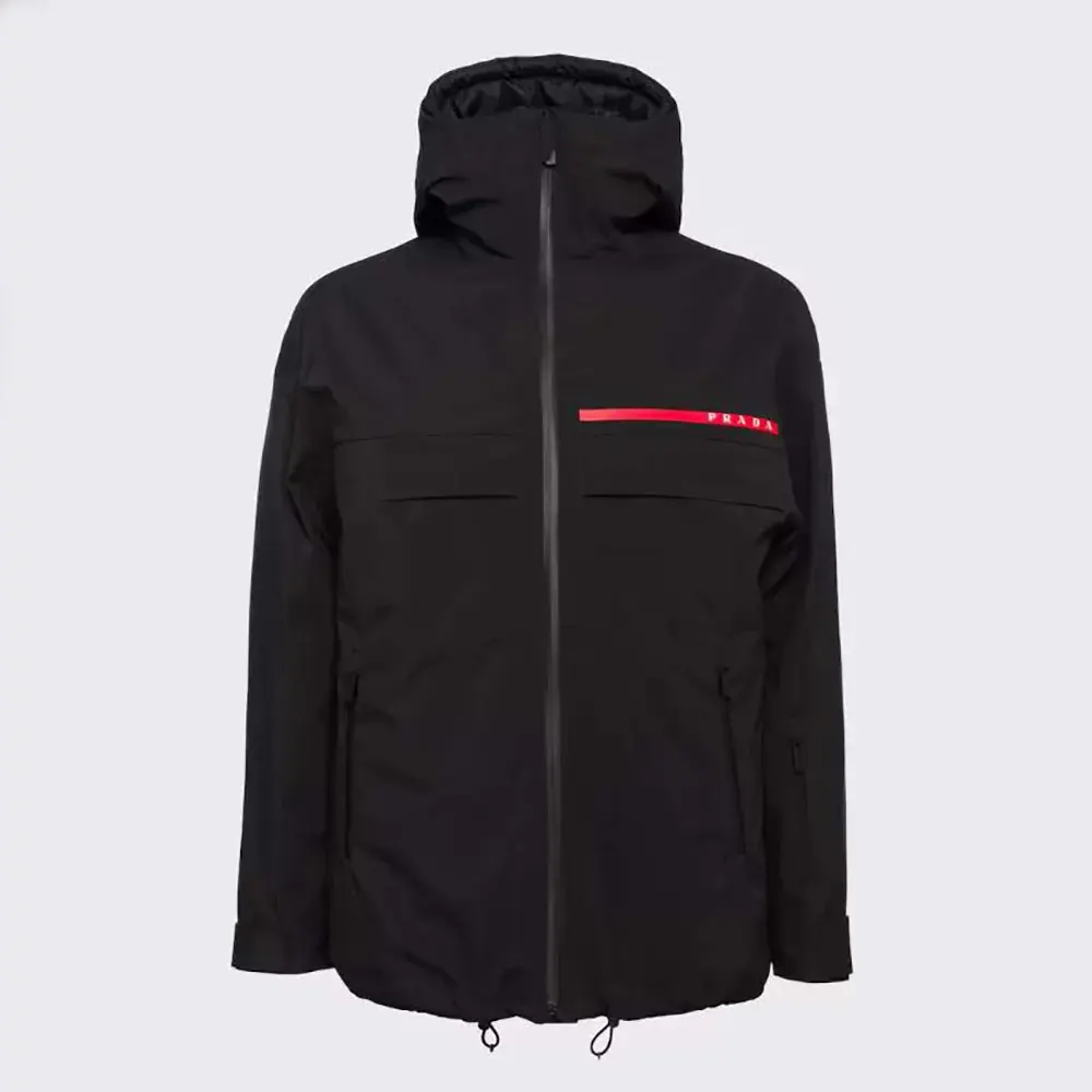Front view of Prada Men GORE-TEX PRO Jacket-Black with zipped closure