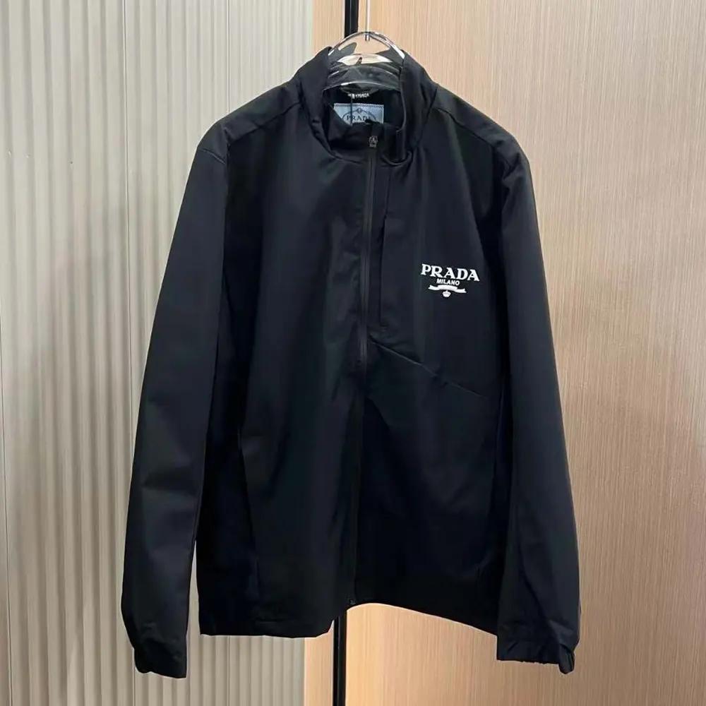 Front view of Prada Women Re-Nylon Blouson Jacket with Triangle Logo-Black