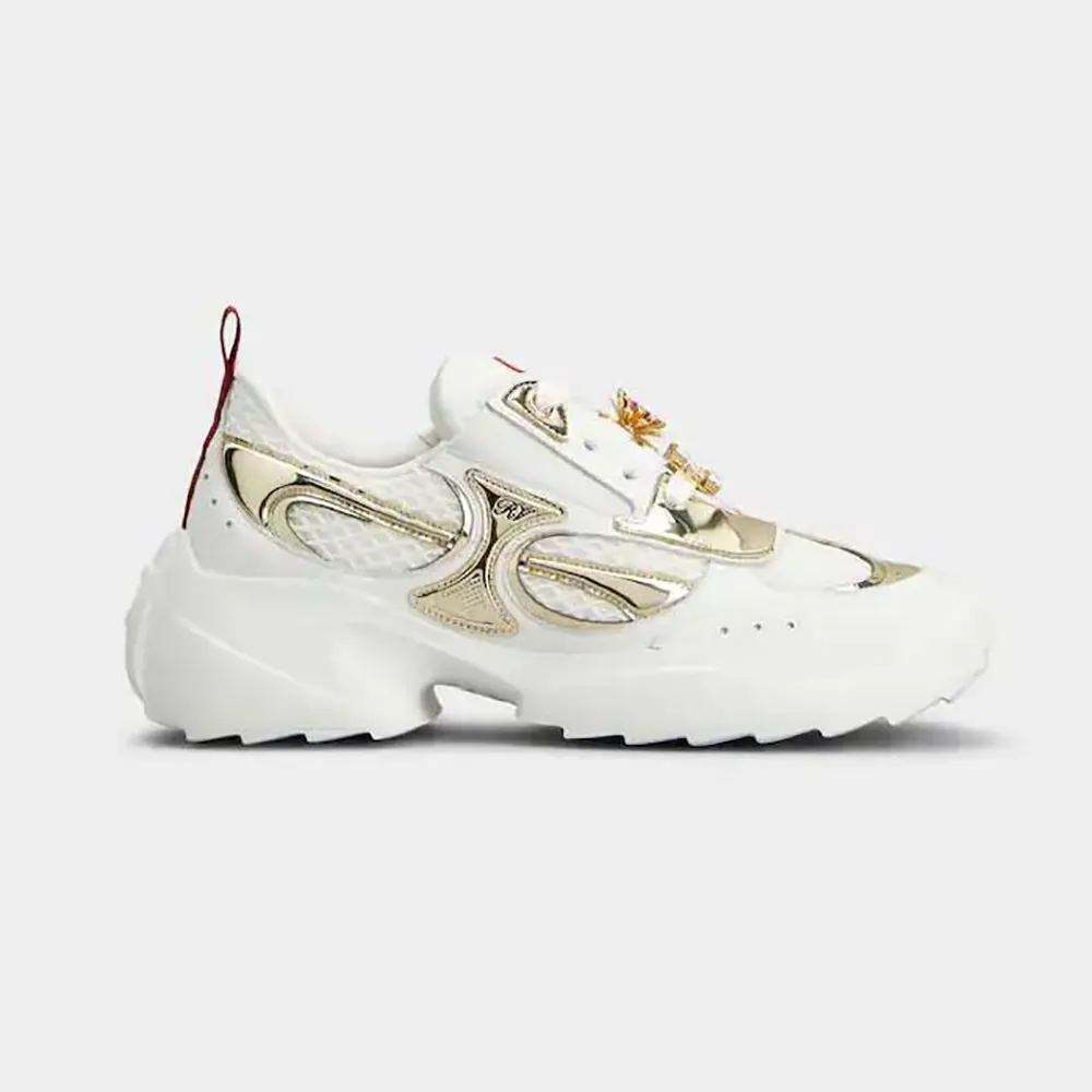 Side profile of Roger Vivier Women Viv’ on the Run Sneakers in white