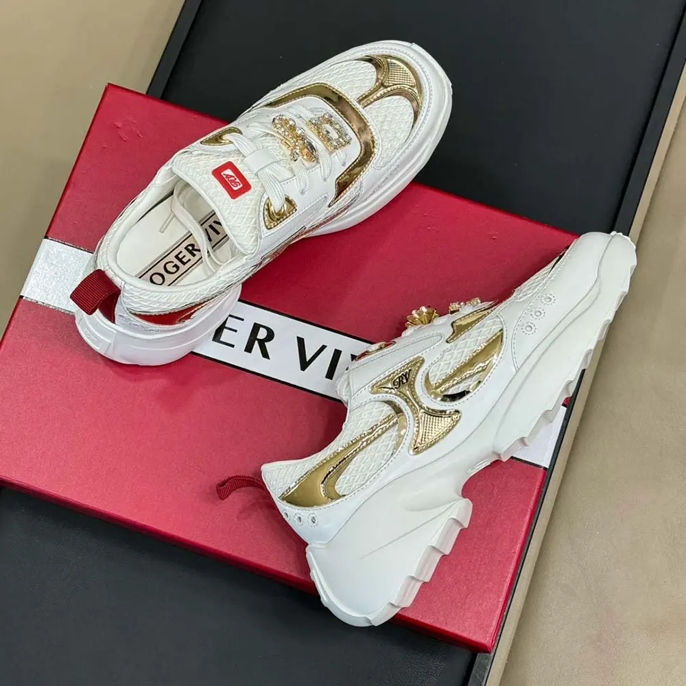 Roger Vivier Women Viv’ on the Run Sneakers in Leather and Fabric - image 4