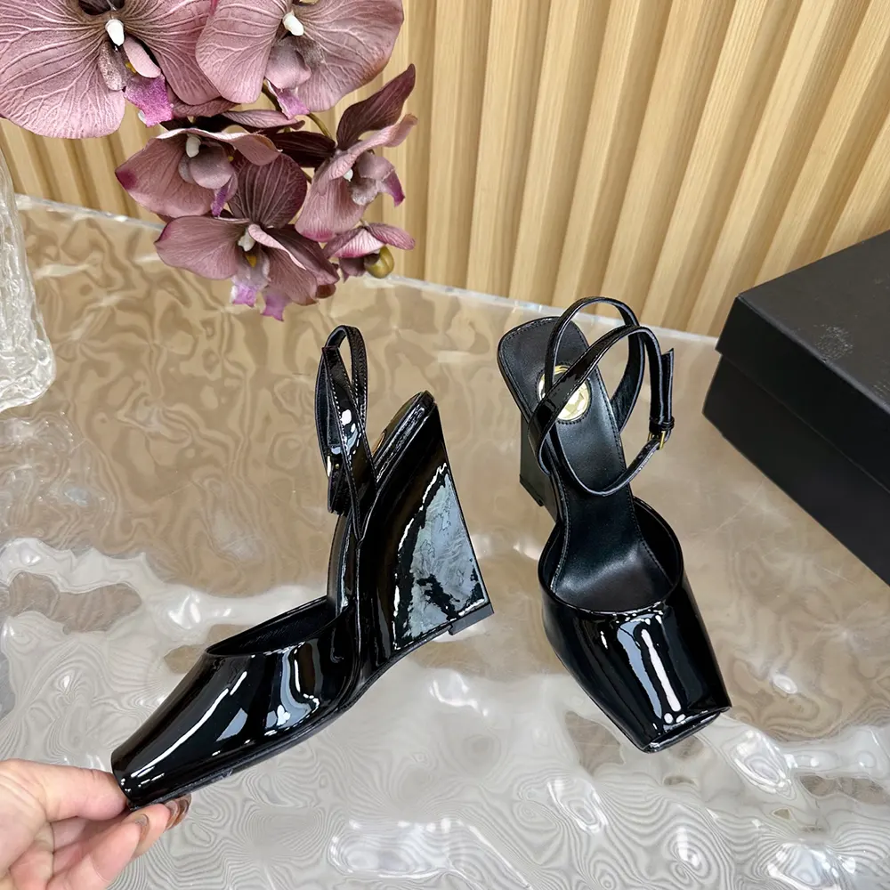 Saint Laurent YSL Women La Scandale Wedges in Patent Leather-Black - image 8