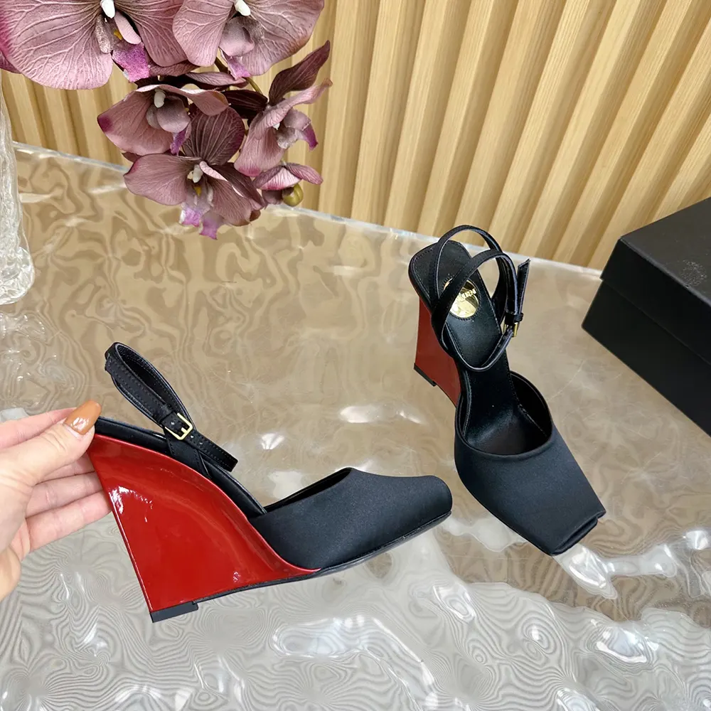 Saint Laurent YSL Women La Scandale Wedges in Satin Crepe-Black - image 7