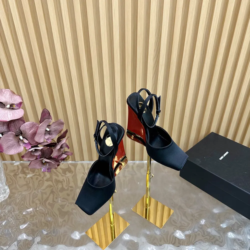 Saint Laurent YSL Women La Scandale Wedges in Satin Crepe-Black - image 4