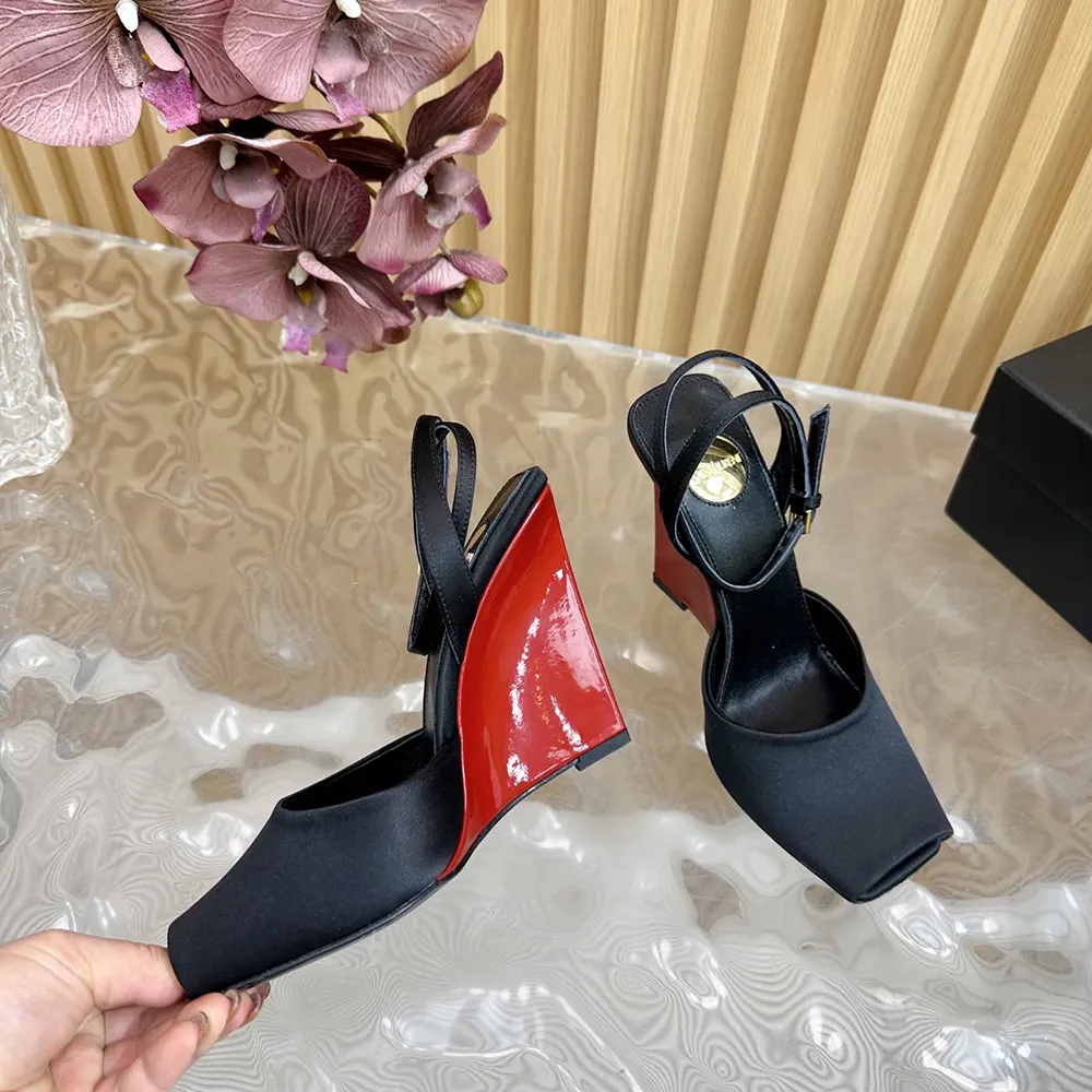 Saint Laurent YSL Women La Scandale Wedges in Satin Crepe-Black - image 8