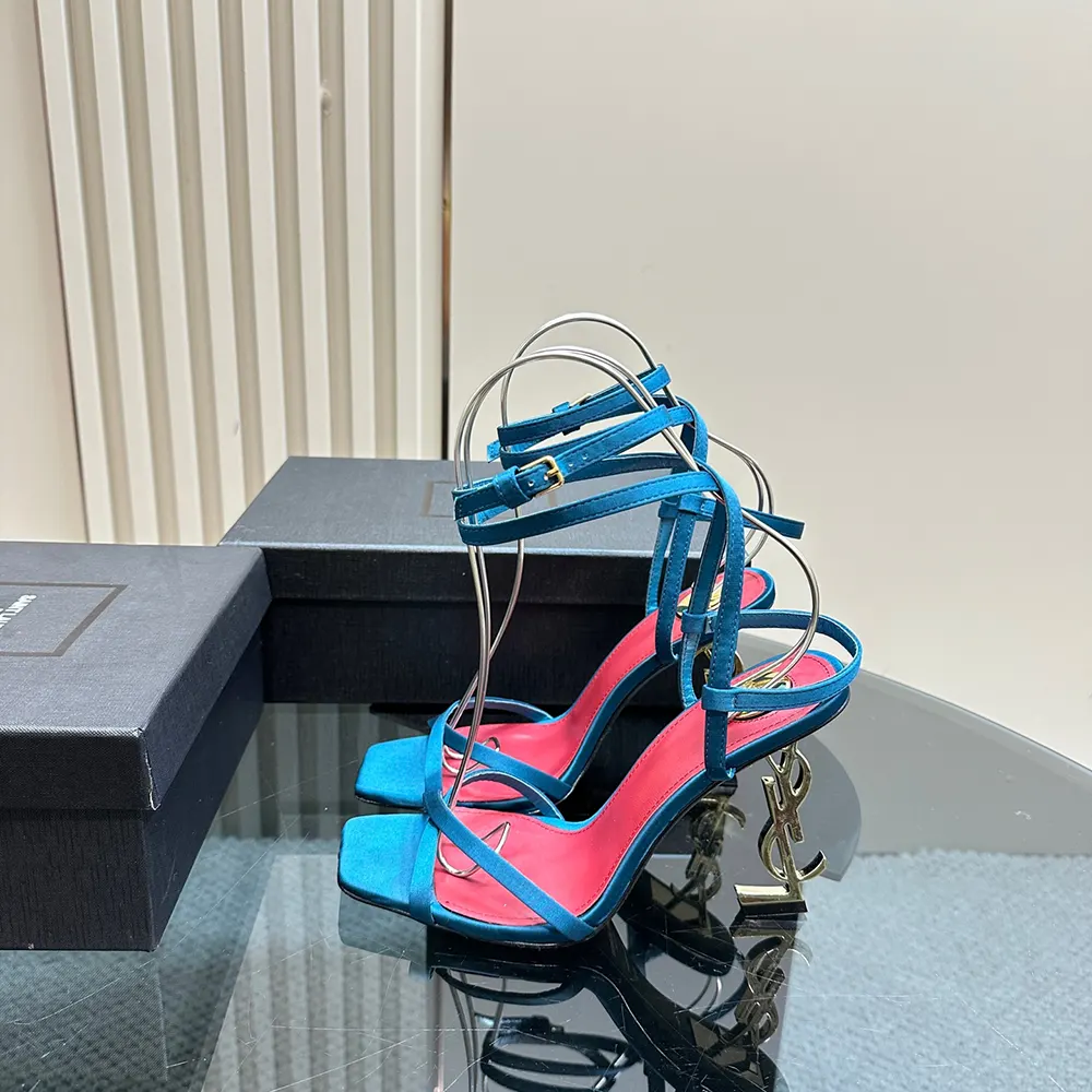 Saint Laurent YSL Women Opyum Sandals in Satin Crepe-Blue - image 7