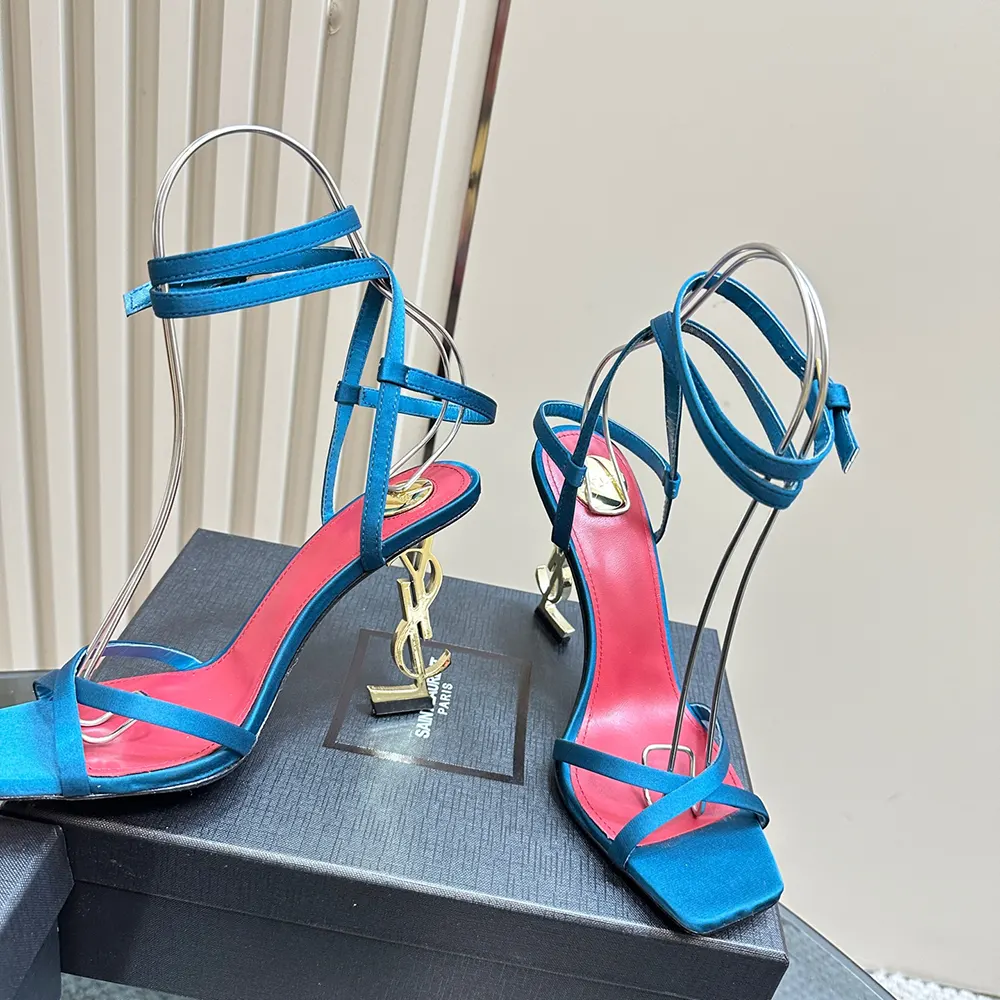 Saint Laurent YSL Women Opyum Sandals in Satin Crepe-Blue - image 4