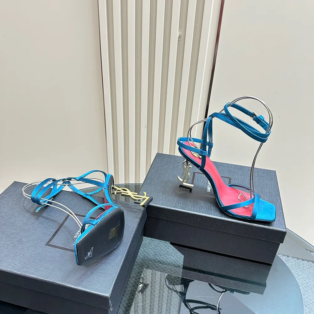 Saint Laurent YSL Women Opyum Sandals in Satin Crepe-Blue - image 5