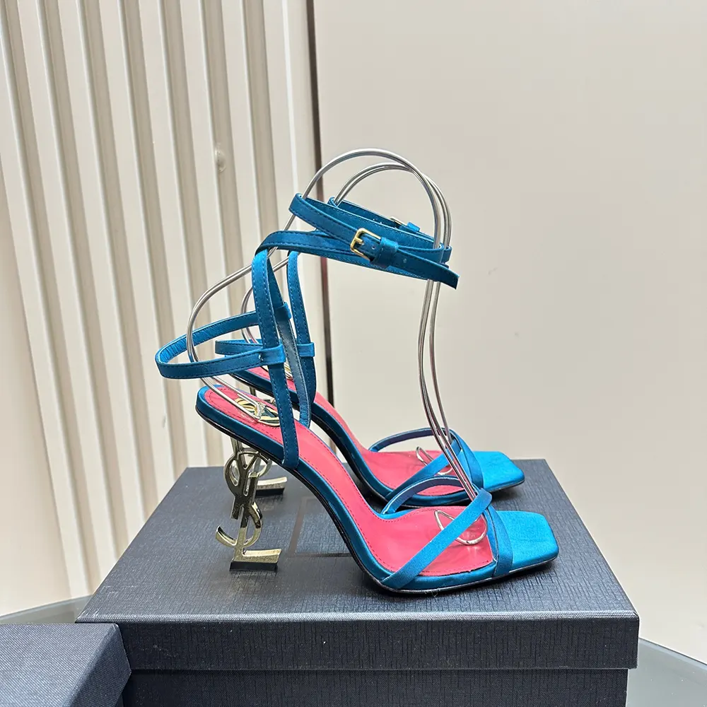 Saint Laurent YSL Women Opyum Sandals in Satin Crepe-Blue - image 6