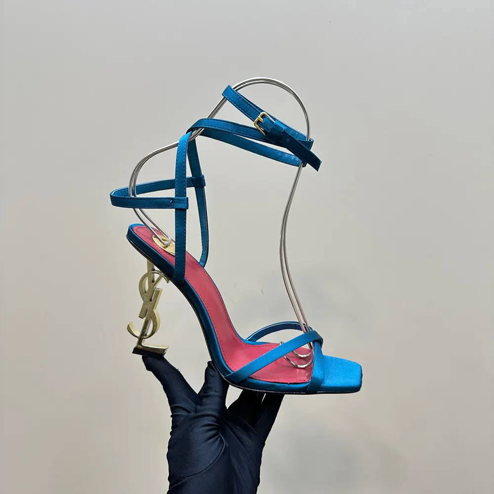 Saint Laurent YSL Women Opyum Sandals in Satin Crepe-Blue - image 8