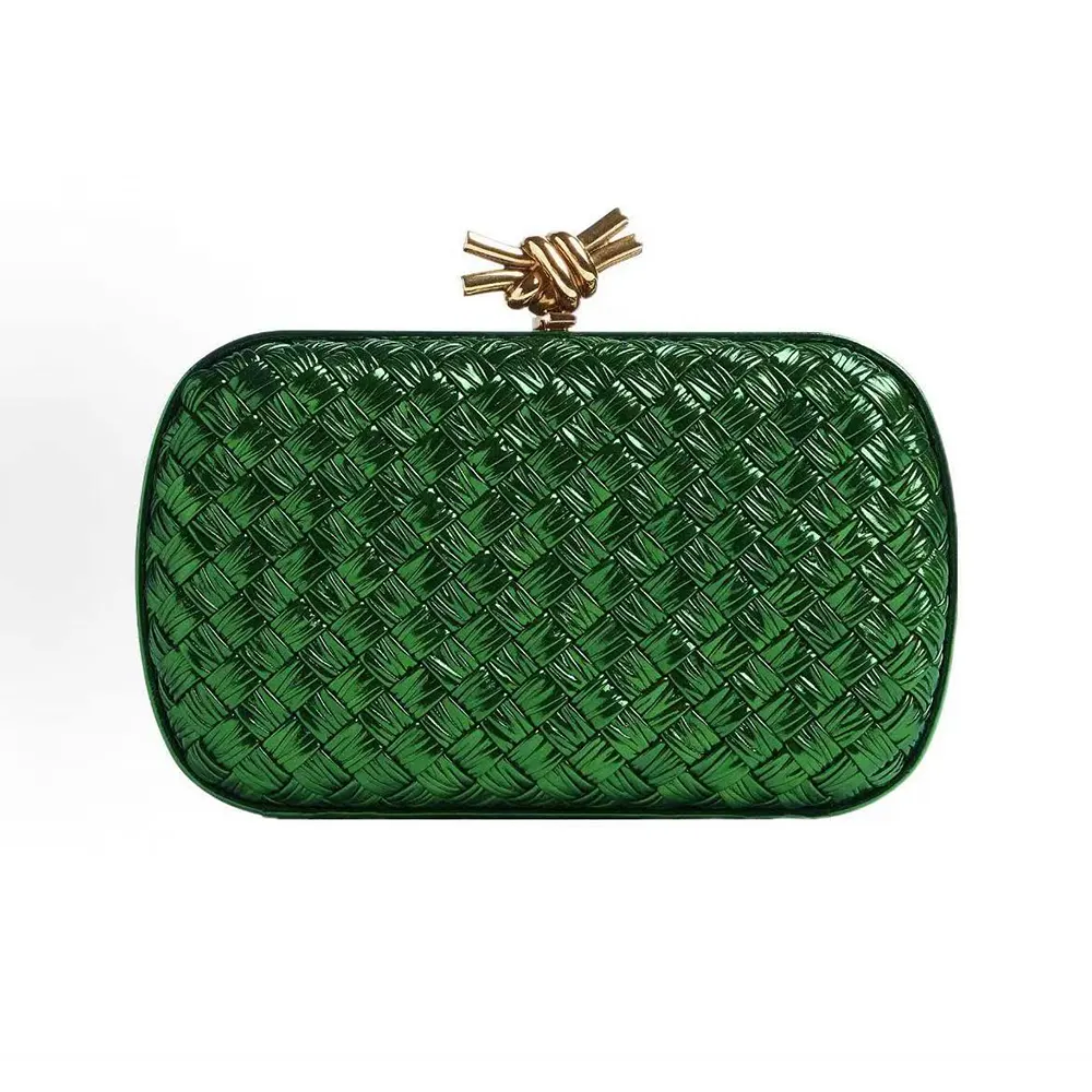 Bottega Veneta Women Knot Minaudière Clutch in Calfskin Leather-Green