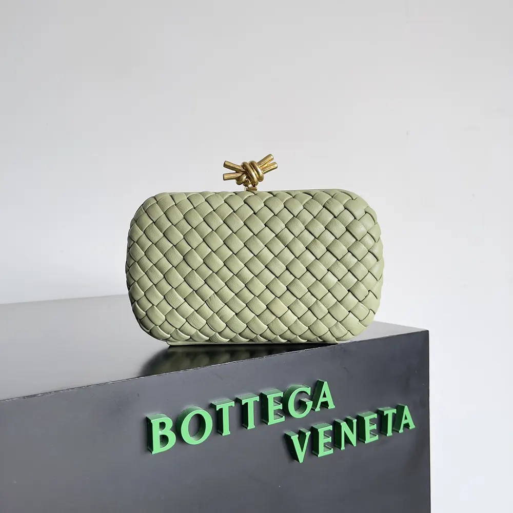 Close-up of signature knot clasp on Bottega Veneta Women Knot Minaudière Clutch