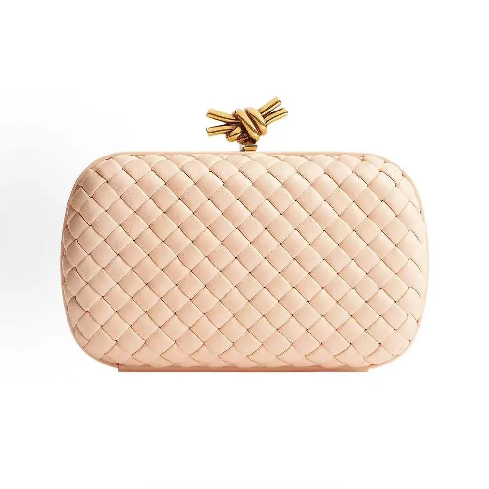 Bottega Veneta Women Knot Minaudière Clutch in Calfskin Leather-Pink