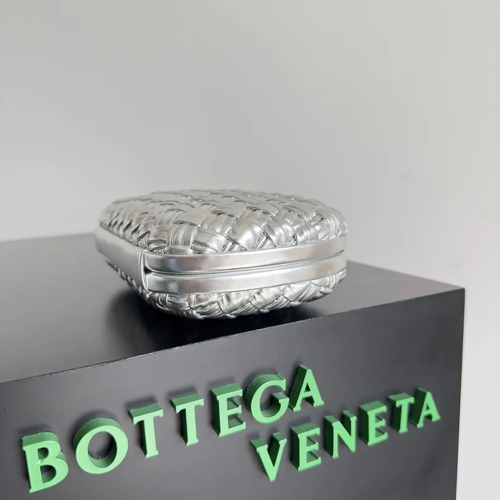 Bottega Veneta Women Knot Pressed Intreccio Laminated Leather Minaudiere-Silver - image 6