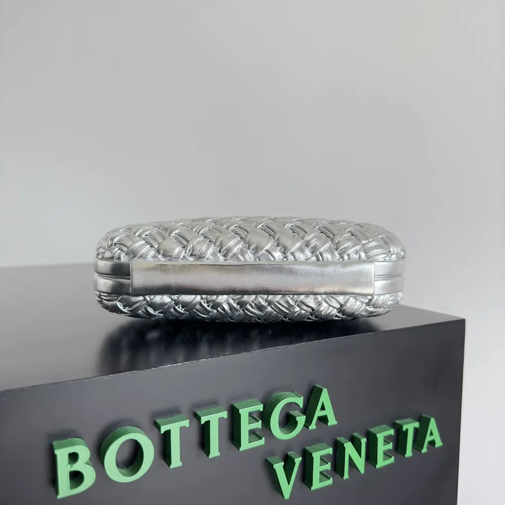 Bottega Veneta Women Knot Pressed Intreccio Laminated Leather Minaudiere-Silver - image 5