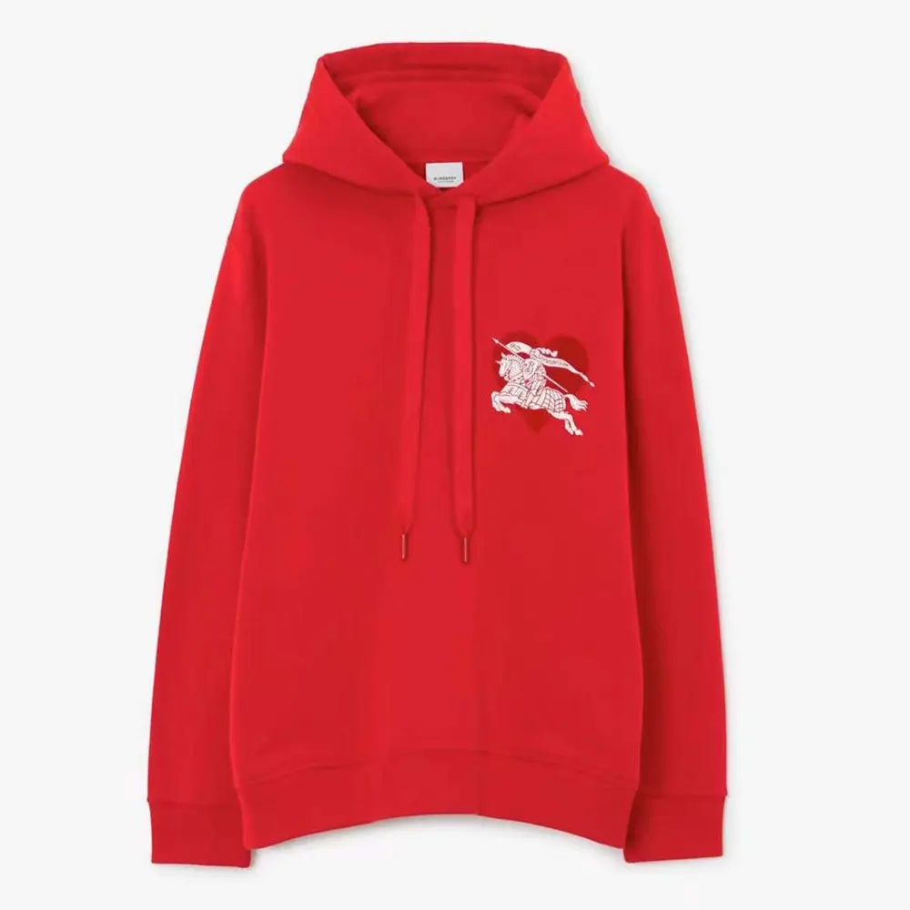 Front view of Burberry Men EKD Motif Cotton Sweatshirt-Red on model