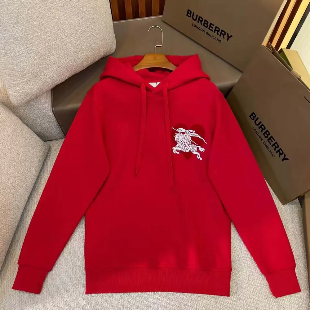 Close-up of embroidered EKD motif on Burberry Men EKD Motif Cotton Sweatshirt-Red