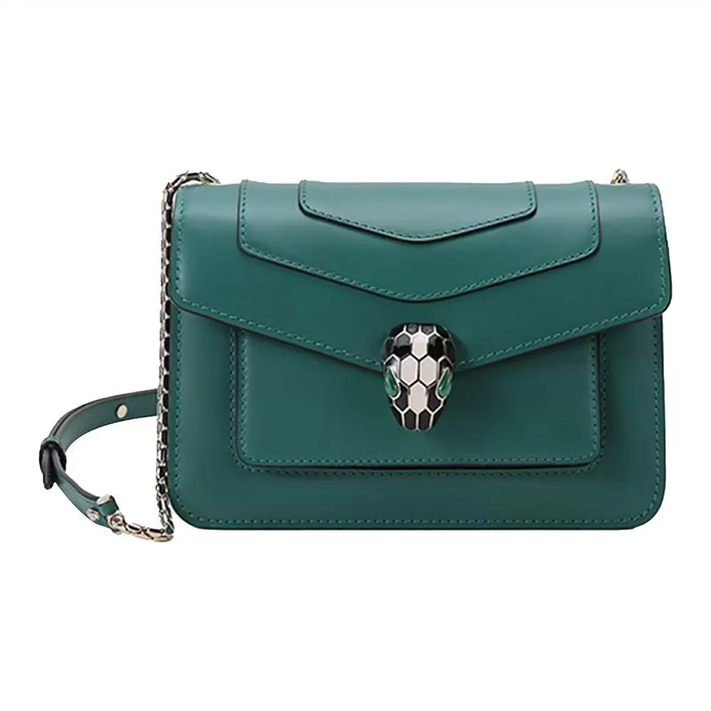 Front view of Bvlgari Women Mini Serpenti Forever East-West Shoulder Bag-Green