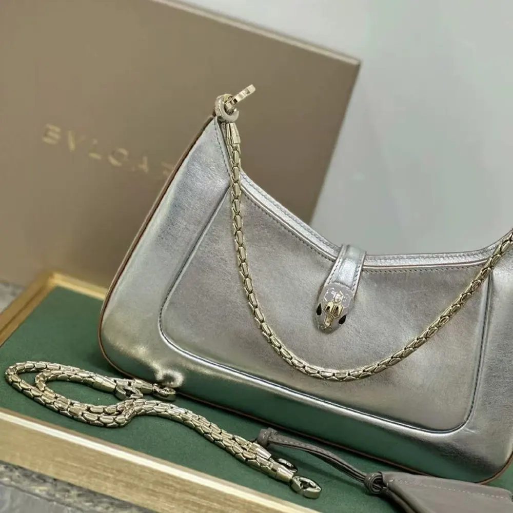 Bvlgari Women Serpenti Baia Small Shoulder Bag in Calf Leather-Silver - image 4