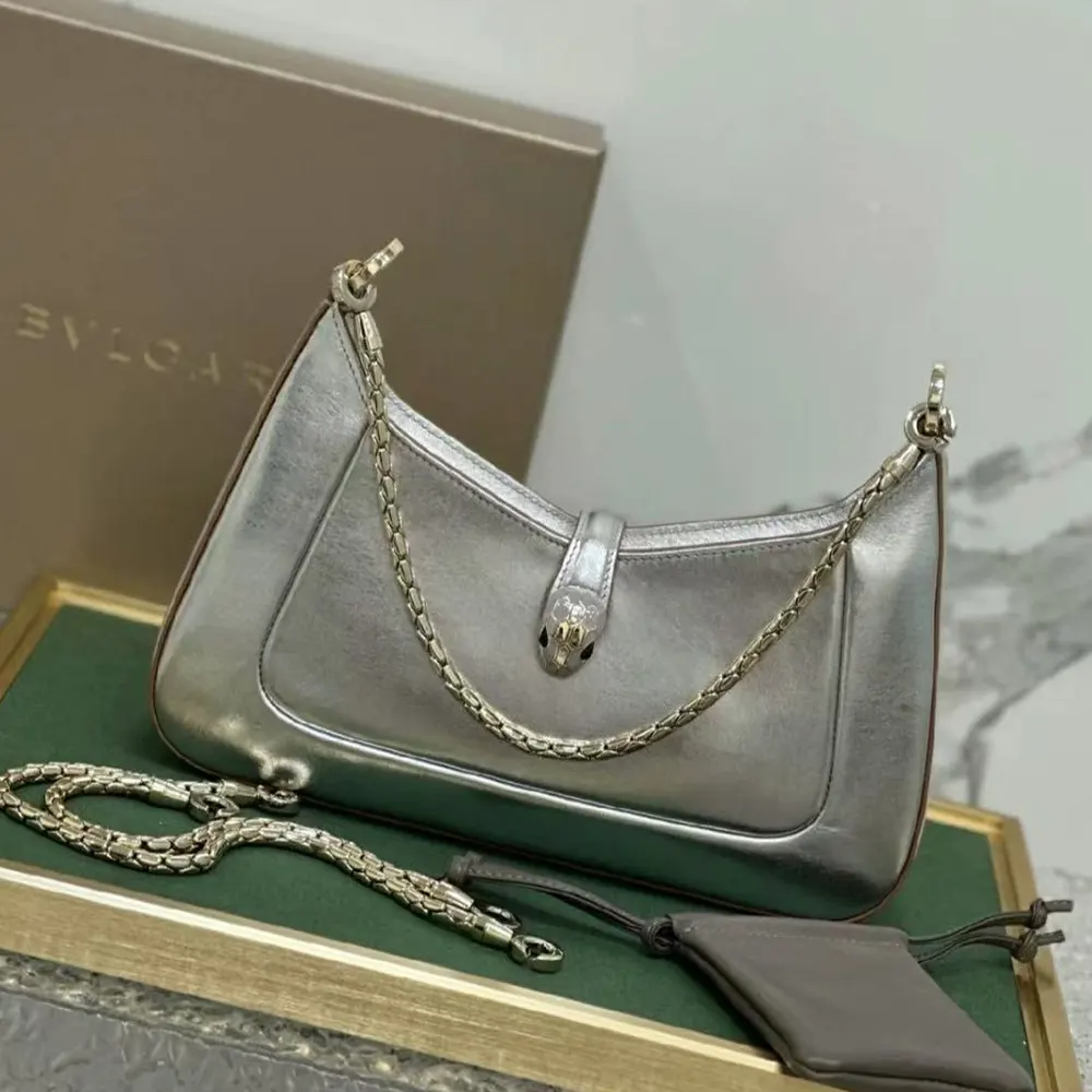 Bvlgari Women Serpenti Baia Small Shoulder Bag in Calf Leather-Silver - image 5