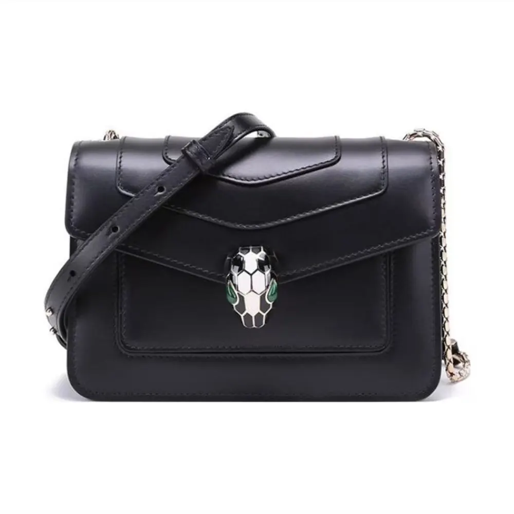 Front view of Bvlgari Women Mini Serpenti Forever East-West Shoulder Bag-Black