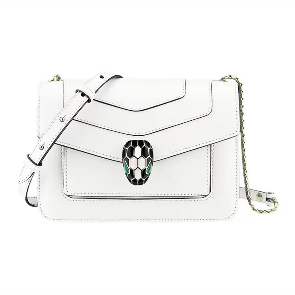 Front view of Bvlgari Women Mini Serpenti Forever East-West Shoulder Bag-White