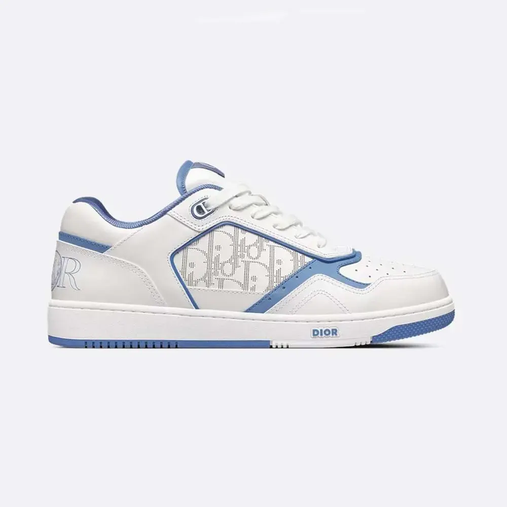 Front angle view of Dior Unisex Dior and Hylton Hel B27 Uptown Low-top Sneaker White and Blue