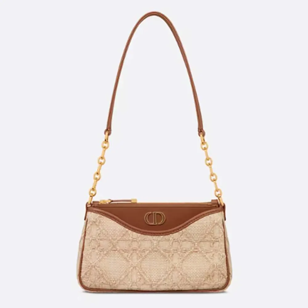 Front view of Dior Women CD 30 Montaigne Hobo Avenue Mini Bag Natural Cannage Raffia