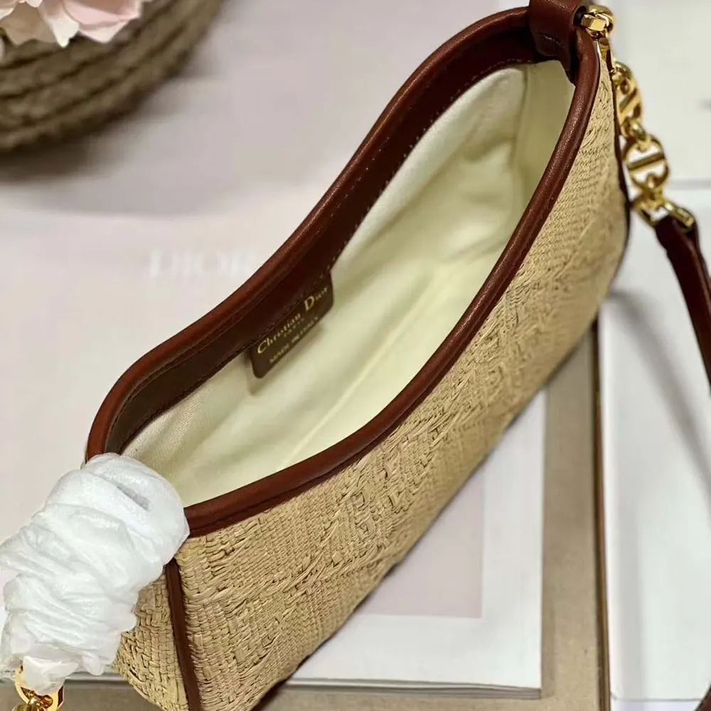 Dior Women CD 30 Montaigne Hobo Avenue Mini Bag Natural Cannage Raffia - image 5