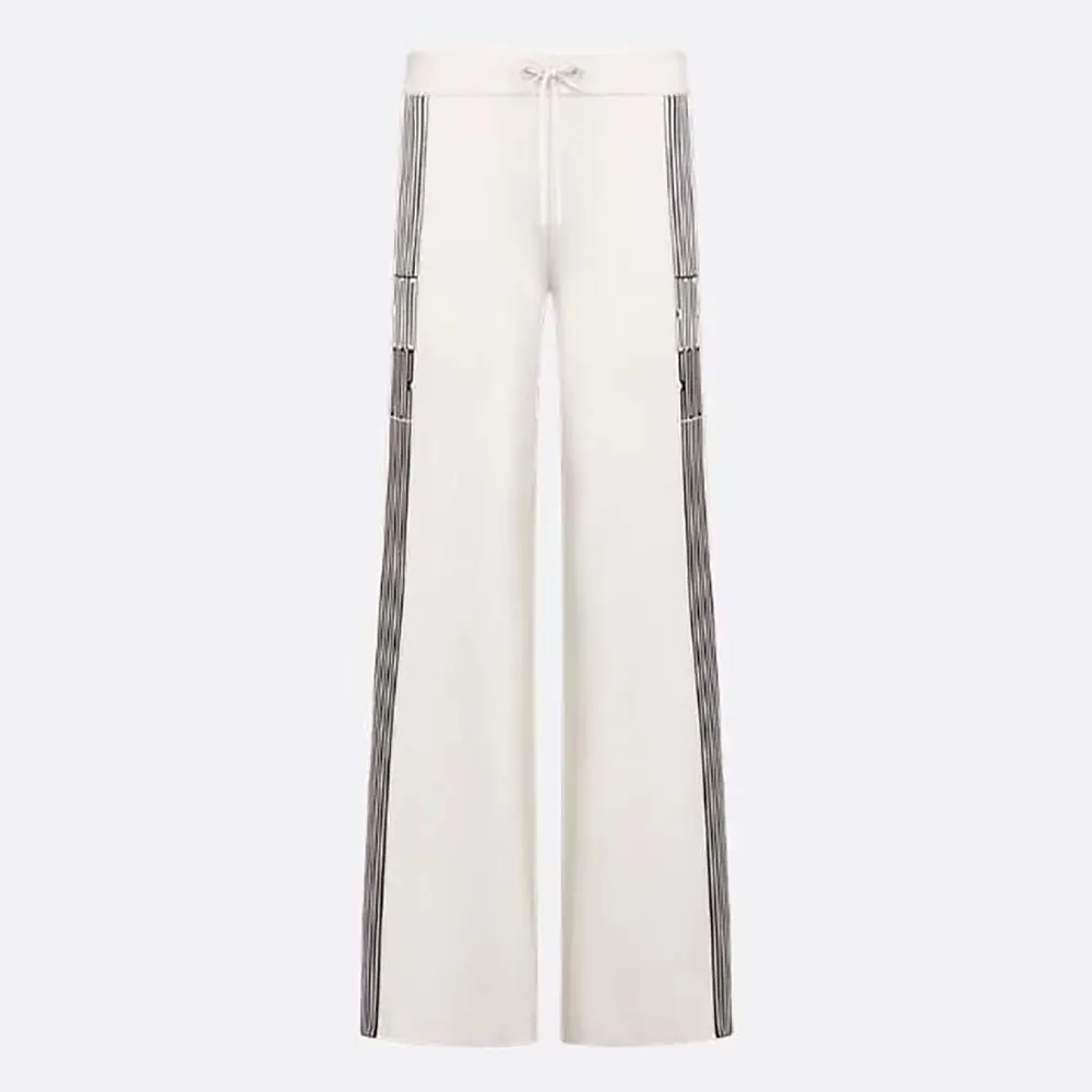 Front view of Dior Women Flared Pants Ecru Compact Technical Knit