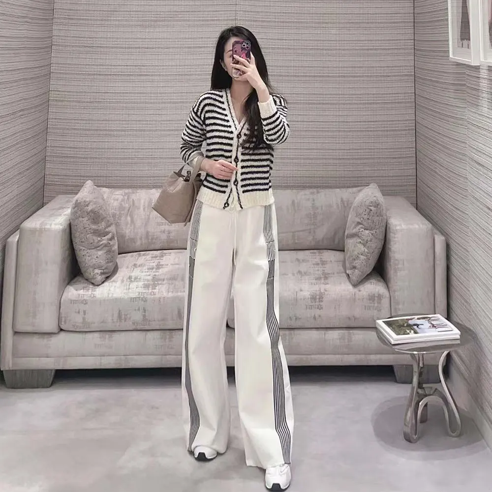 Dior Women Flared Pants Ecru Compact Technical Knit with Black Dior Graphique Motif - image 4