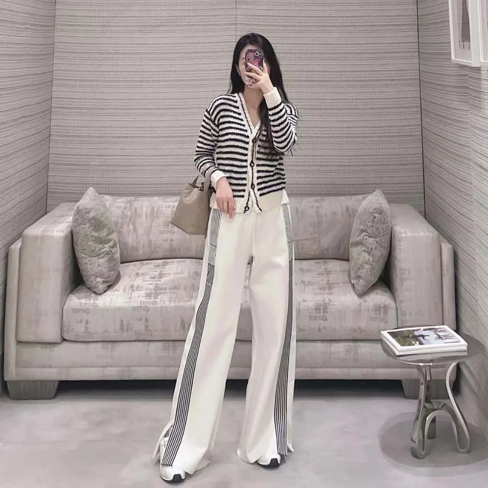 Dior Women Flared Pants Ecru Compact Technical Knit with Black Dior Graphique Motif - image 7