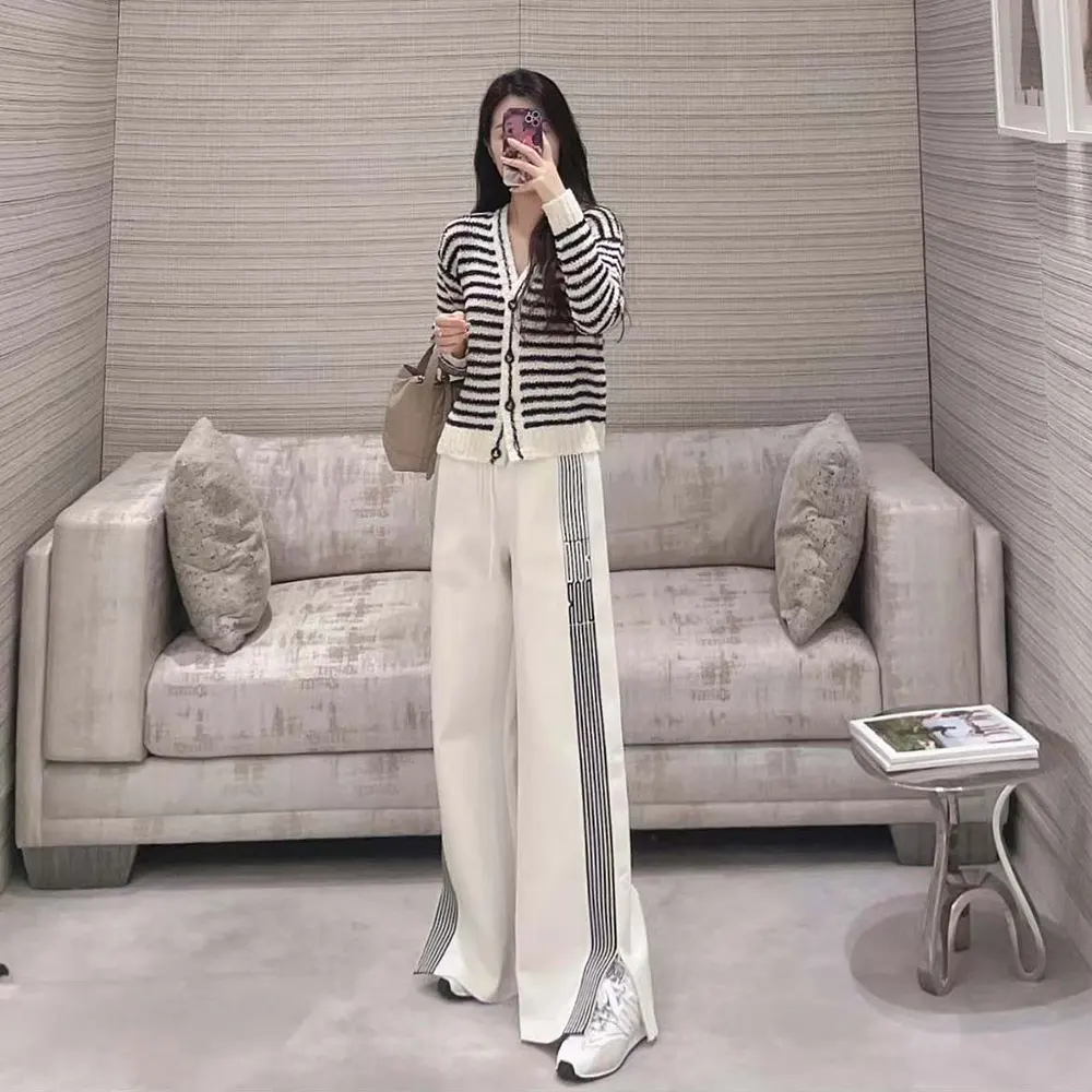 Dior Women Flared Pants Ecru Compact Technical Knit with Black Dior Graphique Motif - image 5