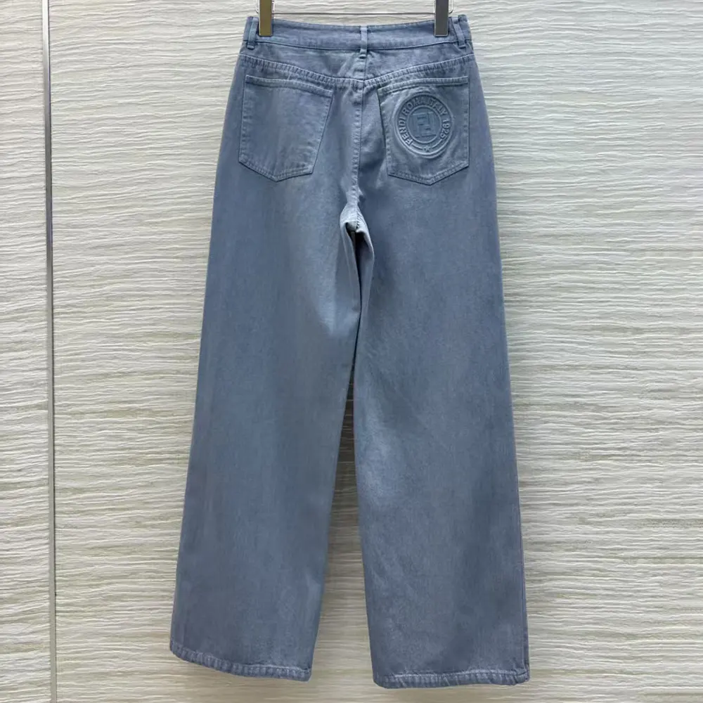 Side angle showing fit of Fendi Women Long Jeans Blue Denim Pants