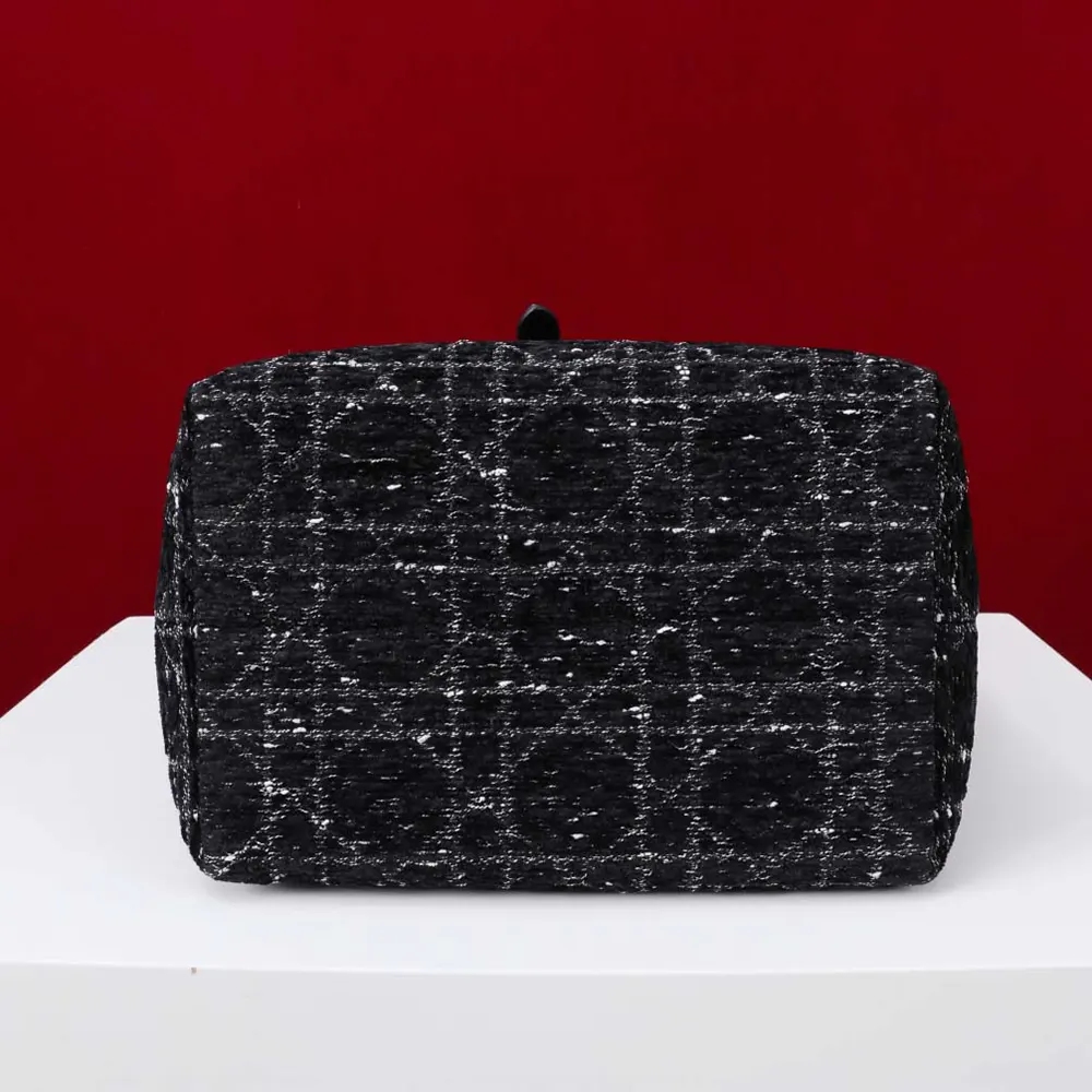 Dior Women Medium Dior Toujours Vertical Tote Bag Black Tweed with White Cannage Motif - image 6