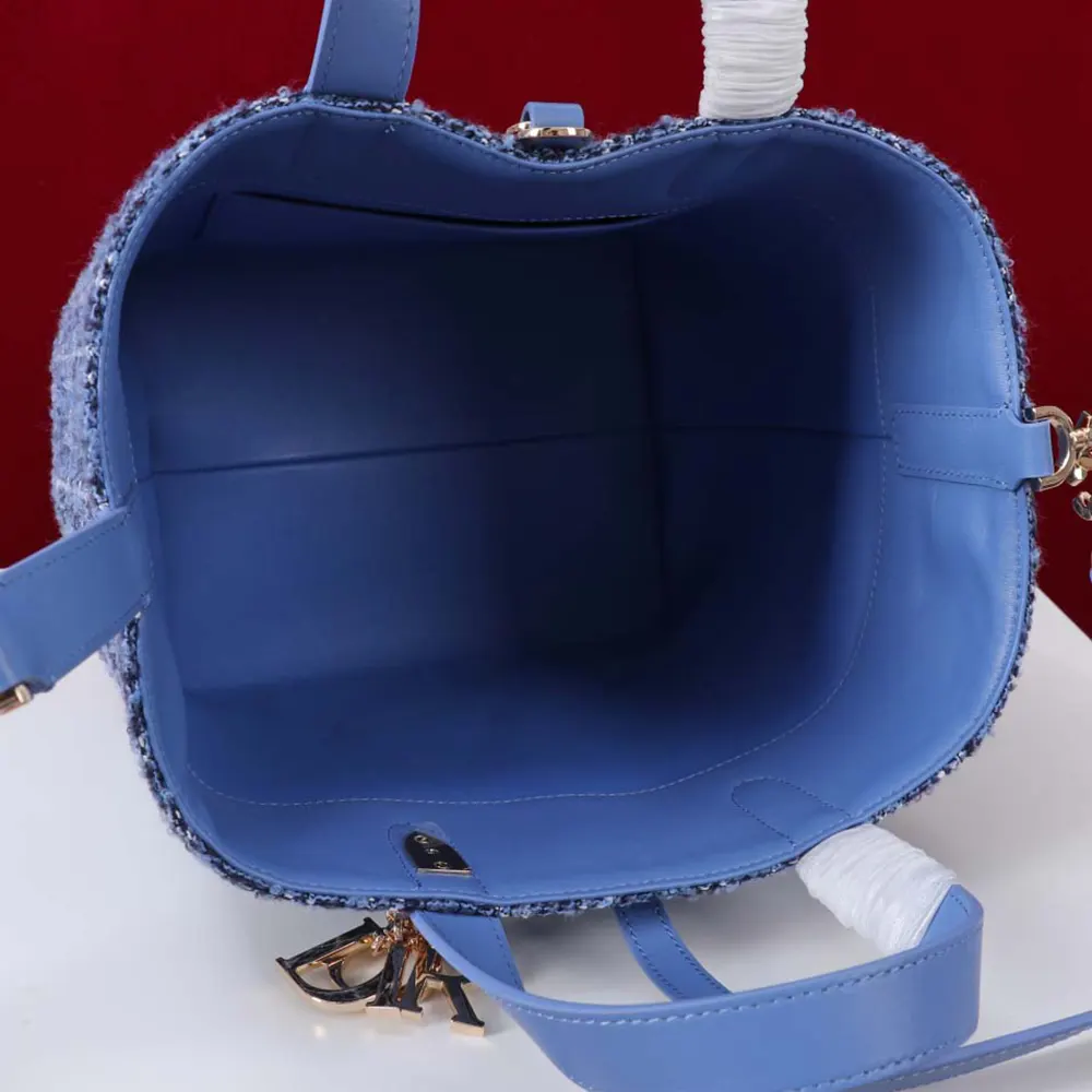 Dior Women Medium Dior Toujours Vertical Tote Bag Blue Tweed with White Cannage Motif - image 7