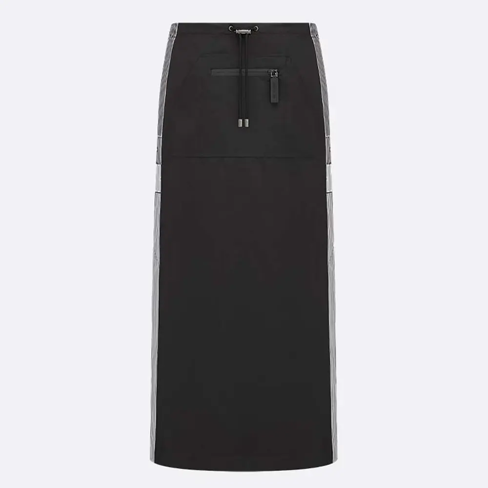Front view of Dior Women Mid-Length Straight Skirt Black Jacquard Technical Taffeta