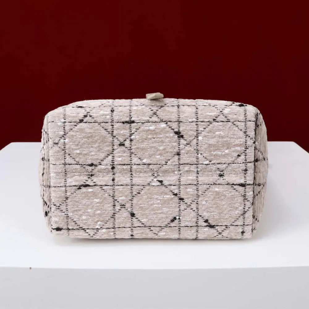 Dior Women Small Dior Toujours Vertical Tote Bag Beige Tweed with Black Cannage Motif - image 5