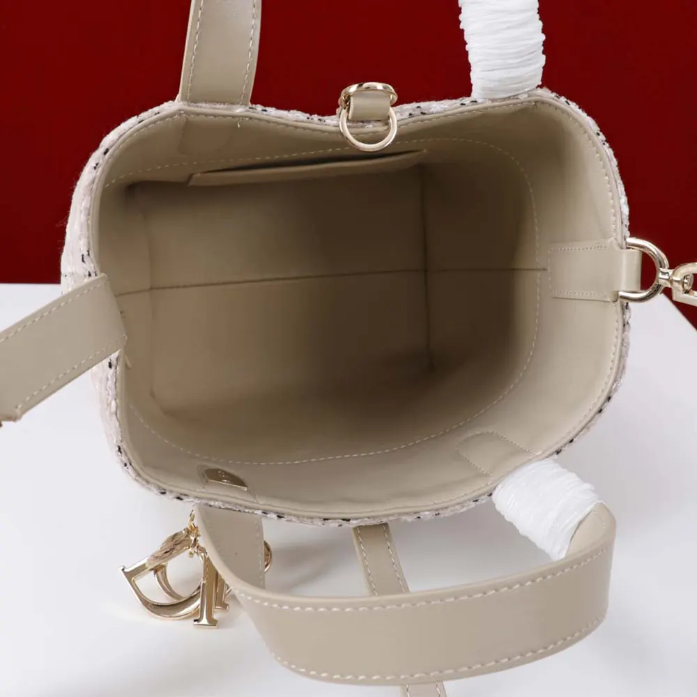 Dior Women Small Dior Toujours Vertical Tote Bag Beige Tweed with Black Cannage Motif - image 7