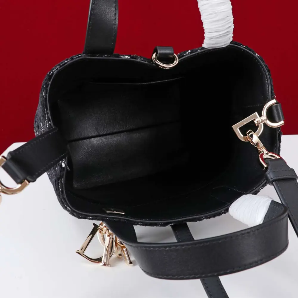 Dior Women Small Dior Toujours Vertical Tote Bag Black Tweed with White Cannage Motif - image 7