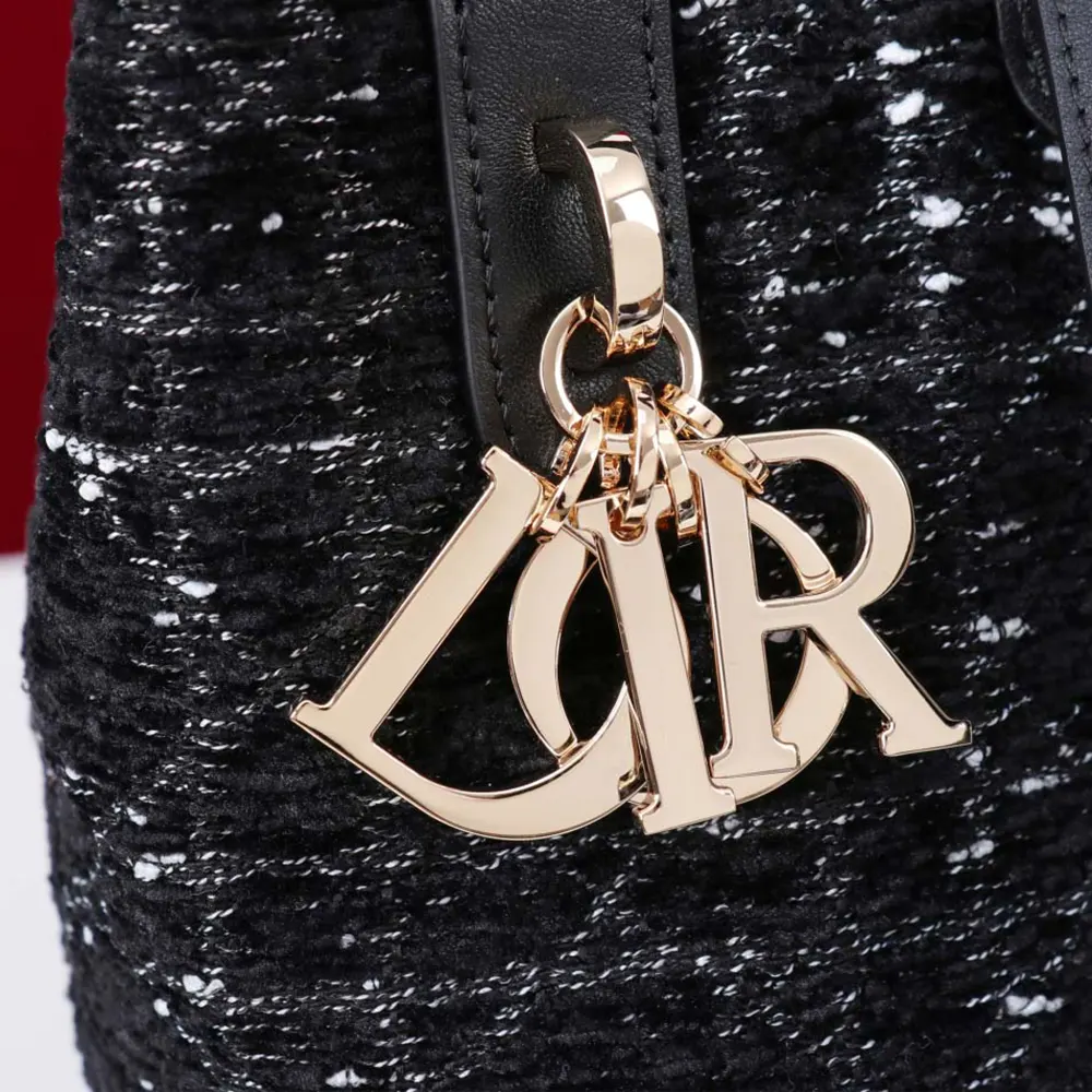 Dior Women Small Dior Toujours Vertical Tote Bag Black Tweed with White Cannage Motif - image 9