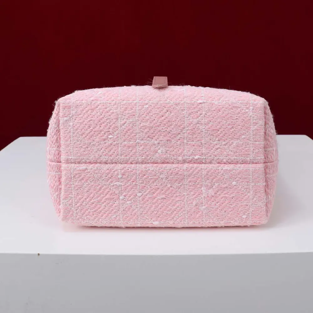 Dior Women Small Dior Toujours Vertical Tote Bag Pink Tweed with White Cannage Motif - image 5