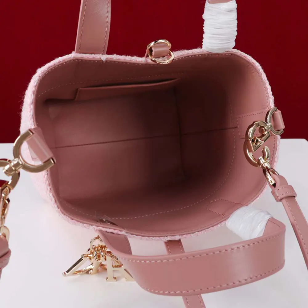 Dior Women Small Dior Toujours Vertical Tote Bag Pink Tweed with White Cannage Motif - image 6