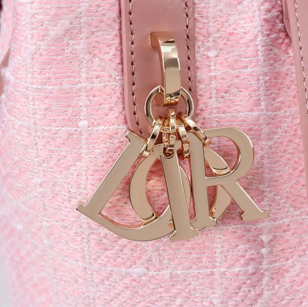 Dior Women Small Dior Toujours Vertical Tote Bag Pink Tweed with White Cannage Motif - image 7