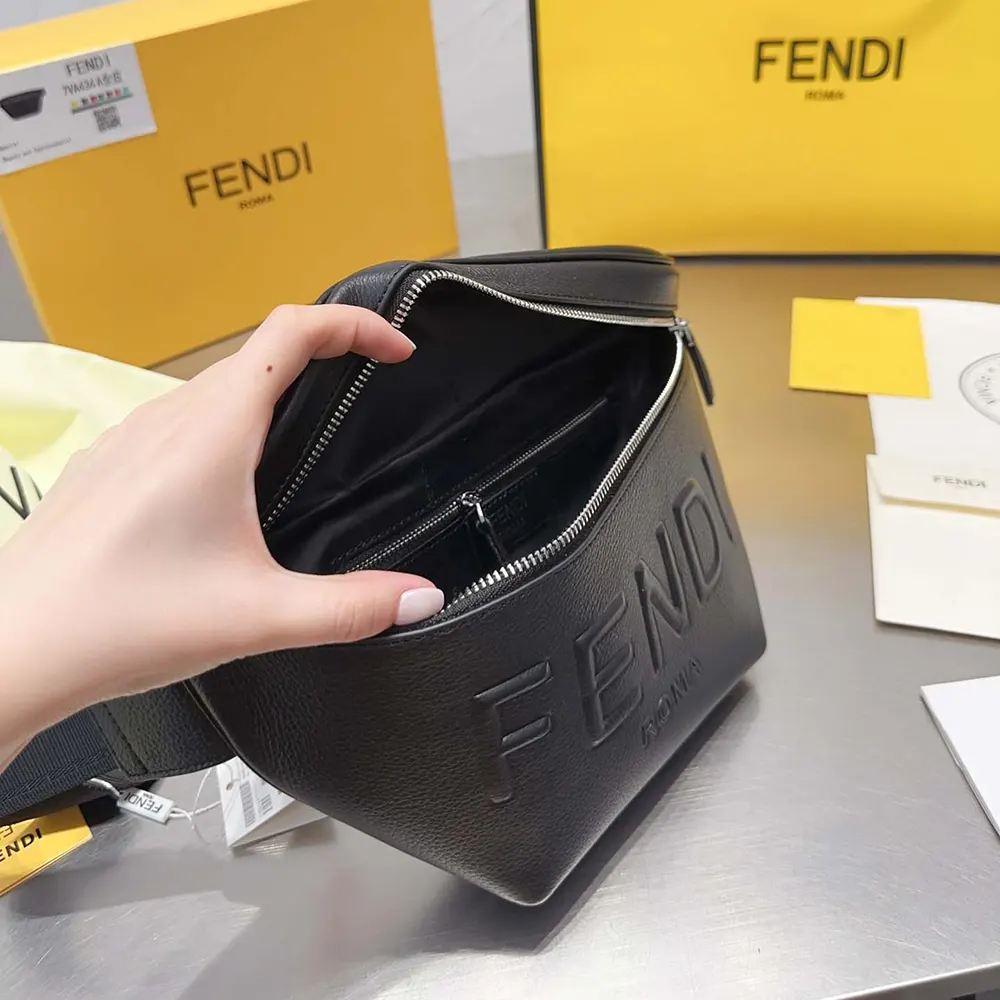 Fendi Men Diagonal Belt Bag Black Leather Belt Bag - image 6