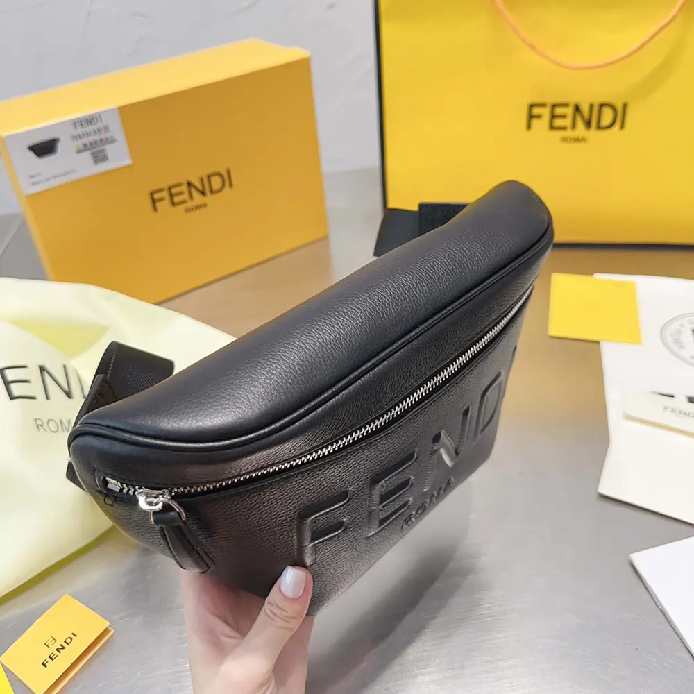Fendi Men Diagonal Belt Bag Black Leather Belt Bag - image 9